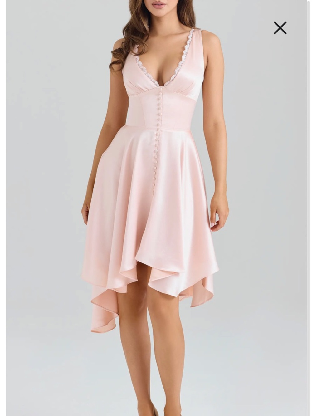 House of CB Pale Pink Asymmetrical Satin Dress